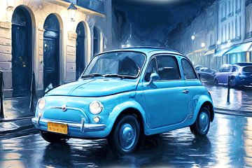 Lichtblauwe Fiat 500 van DeVerviers
