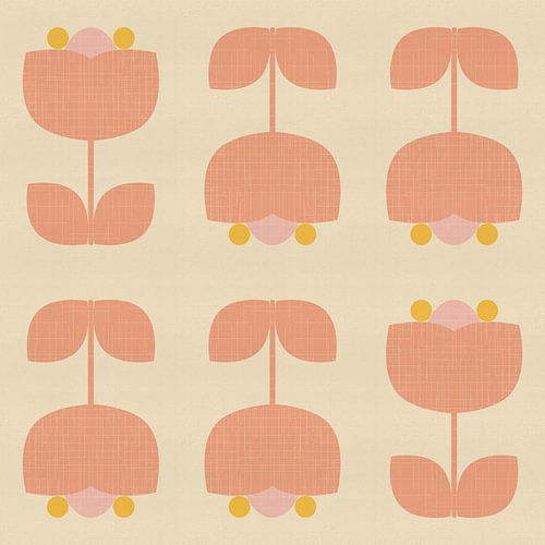 Vintage patroon met tulpen in roze en geel