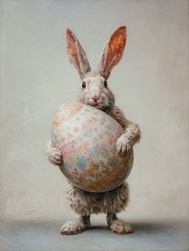 Lapin de Pâques avec un gros œuf peint sur But First Framing