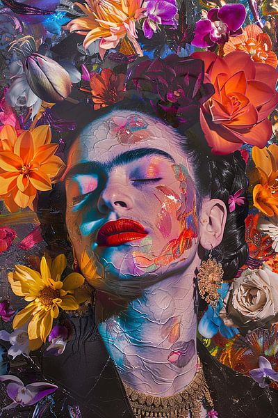 Fridas florale Metamorphose – Sinnliches Porträt in lebhafter Blumenpracht von Poster Art Shop