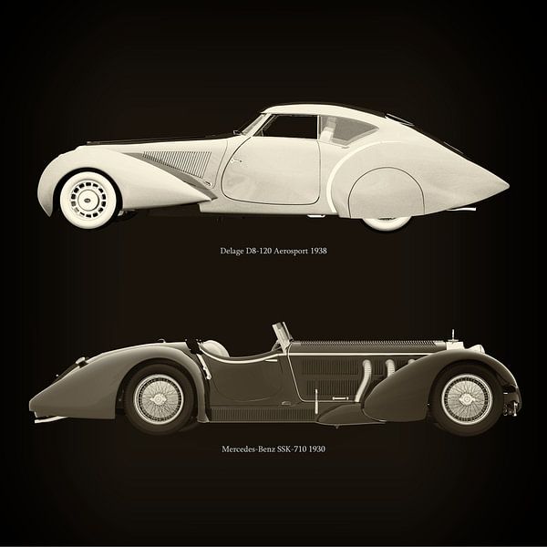 Delage D8-120 Aerosport 1938 et Mercedes-Benz SSK-710 1930 par Jan Keteleer