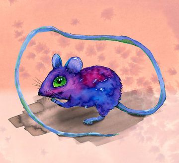 Paarse muis aquarel tekening  Als rapunzel een muis was