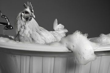 Coq dans la baignoire - Une image de salle de bain amusante sur Felix Brönnimann