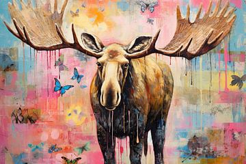 Abstract Moose | Moose Between Butterflies by Wonderful Art