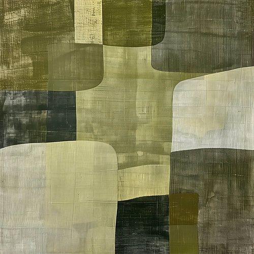 Carrés superposés dans des tons terreux de vert et de beige