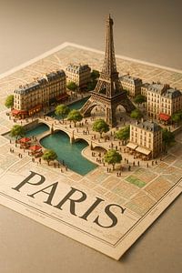 Paris Eiffelturm 3D Diorama - Romantische Frankreich Karte Wandkunst