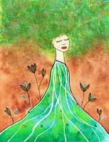 Dame aux cheveux vert et or
