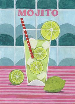 Mojito, Stilleven Zomer Cocktail heldere kleuren van Caroline Bonne Müller
