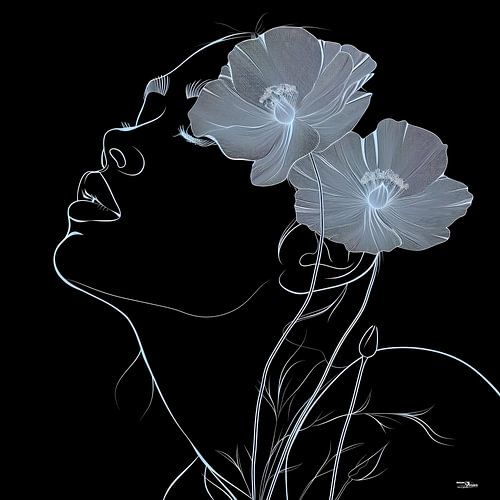 lijntekening van een vrouw met een bloem