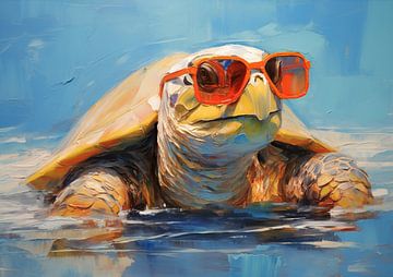 Schildpad met Zonnebril | Schildpad Canvas Art van De Mooiste Kunst
