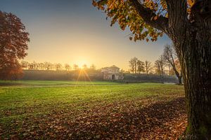 Lucca Stadtmauern und Bäume bei Sonnenaufgang. Toskana, Italien