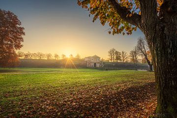 Lucca Stadtmauern und Bäume bei Sonnenaufgang. Toskana, Italien von Stefano Orazzini