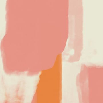 Abstracte kunst in neon- en pastelkleuren. Zalm, roze, wit nr. 1