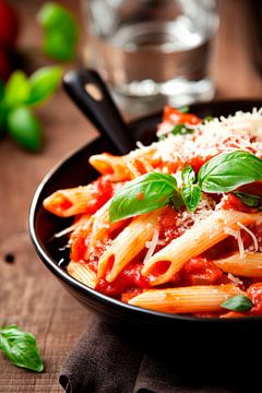 Penne pasta met tomatensaus en basilicum van Poster Art Shop