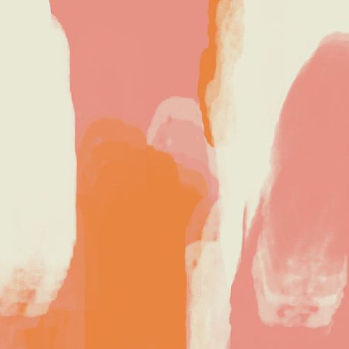 Abstracte kunst in neon- en pastelkleuren. Zalm, roze, wit nr. 7