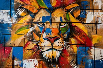 Peinture abstraite colorée d'un lion