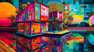 Kleurrijke geometrische abstracte architectuur ,moderne woningen IV van René van den Berg
