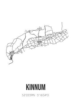 Kinnum (Fryslan) | Map | Black and white by Rezona