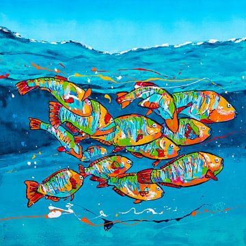 Bunte Papageienfische von Happy Paintings