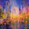 The city on the river in the golden evening light by Annette Schmucker