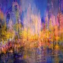 De stad aan de rivier in het gouden avondlicht van Annette Schmucker thumbnail