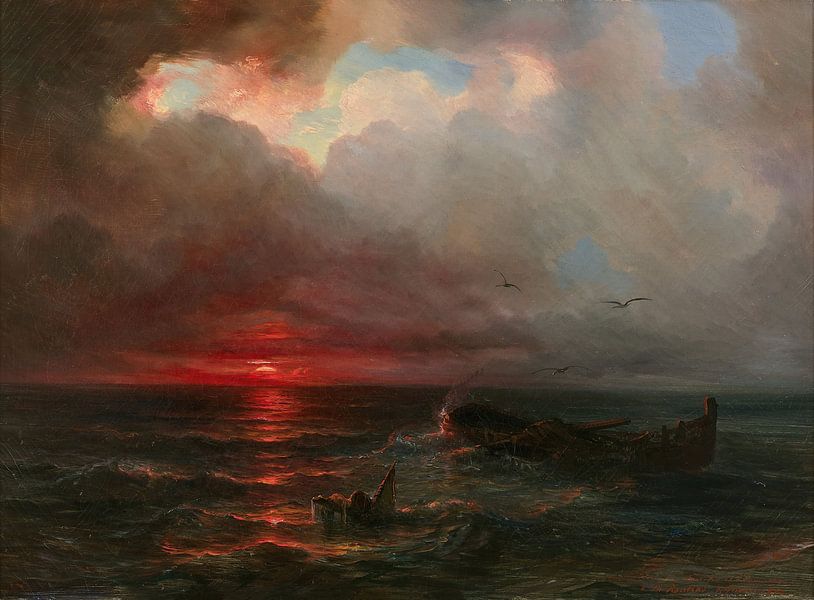 Sunset on a coastline, Théodore Gudin by Masterful Masters