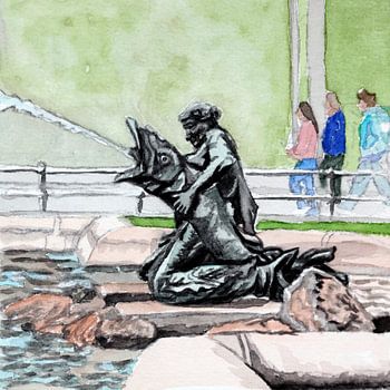 Nereide mit Fisch am kleinen Wasserbecken am Wasserturm, Mannheim