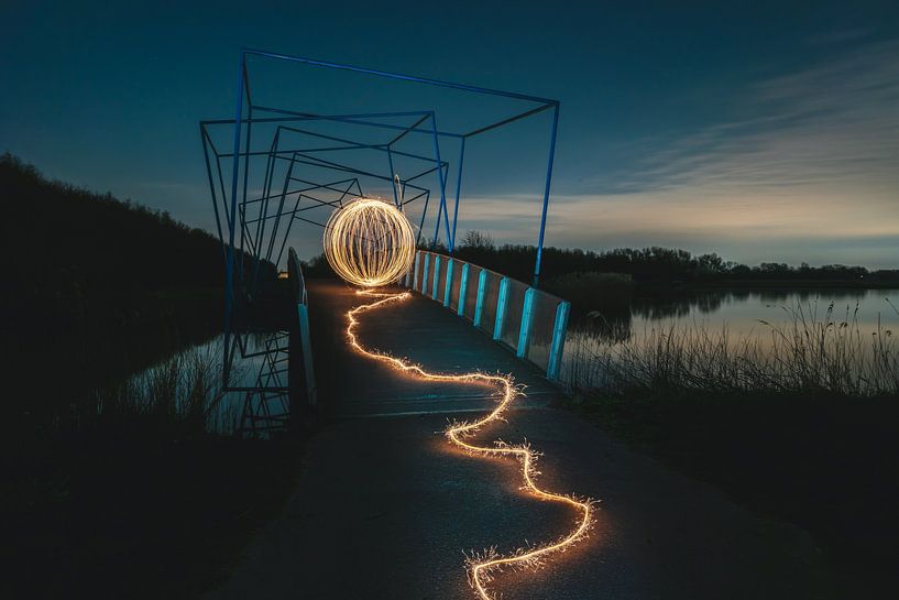 Lightpainting on the silhouette bridge (cubic bridge) zoetermeer by Jolanda Aalbers