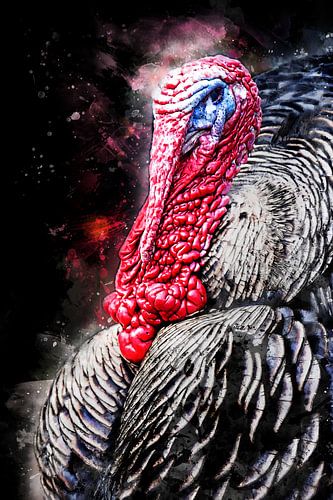 Portrait of a turkey (watercolor, mixed media)