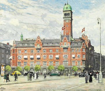 Paul Fischer, Vue de la place de l'hôtel de ville de Copenhague - 1932 sur Atelier Liesjes