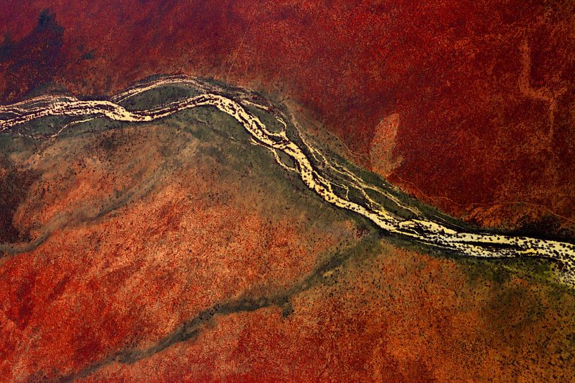Rotbraune Erde mit trockenem Fluss und Bäumen von Joyce van Dijk Fotografie