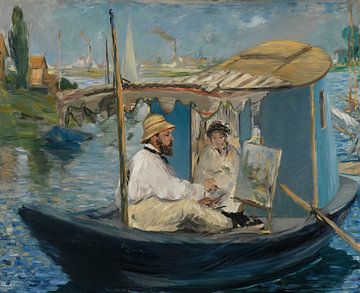 Edouard Manet - Monet in zijn atelierboot van Timeless Artworks