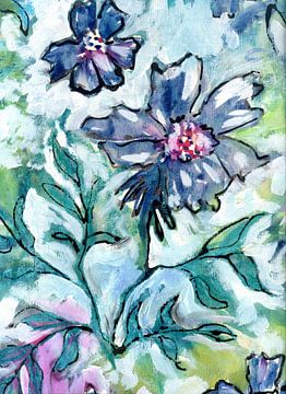 Bloemen en bladeren - Pastel 1 van Claudia Gründler