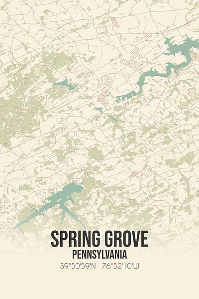 Alte Karte von Spring Grove (Pennsylvania), USA. von Ortsdrucke