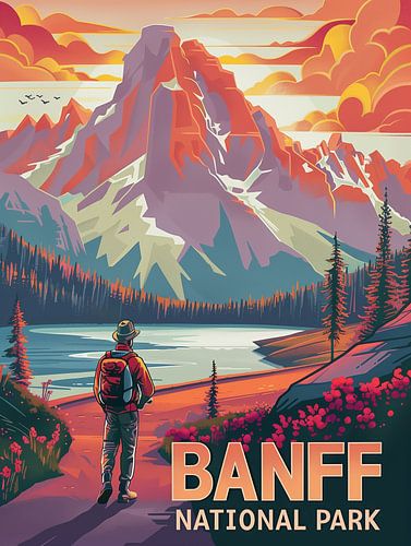 Ontdekkingsreiziger in de wildernis: Banff National Park Vintage Kunstdruk