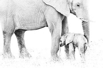 Elefantenbaby mit Mutter von Robert Styppa
