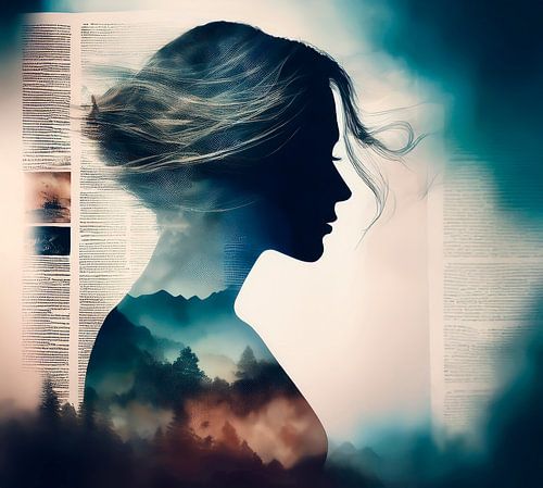 Silhouet, vrouw, natuur, media...