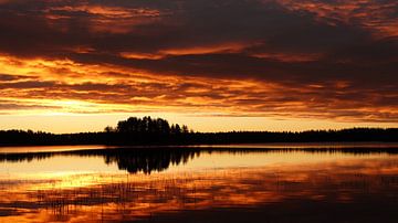Vurige zonsopgang bij het Ösjön meer in Zweden van Aagje de Jong