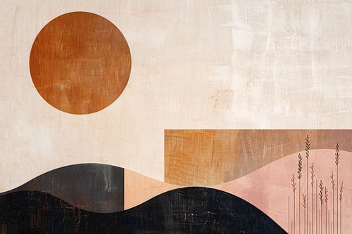 Stille landschap met bruine zon en planten