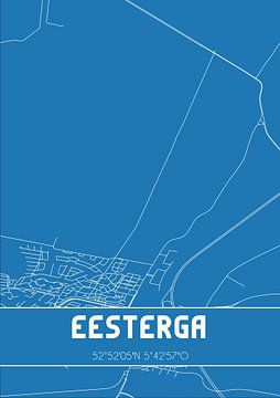 Blauwdruk | Landkaart | Eesterga (Fryslan) van MijnStadsPoster