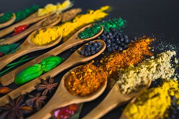 herbs and spices on ladles by Corrine Ponsen
