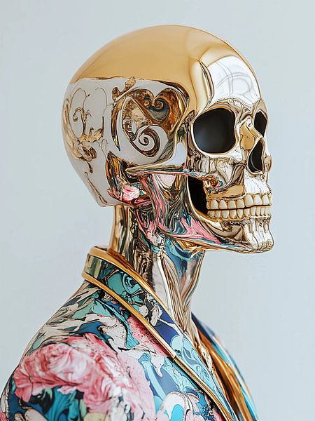 Golden floral skull by haroulita