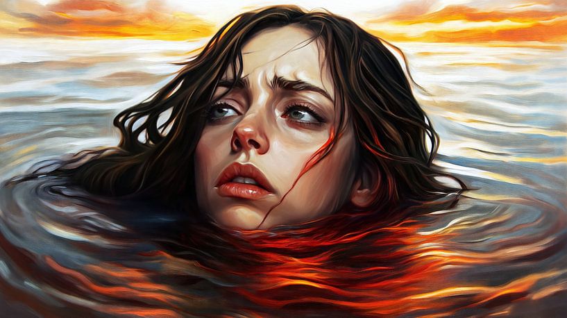 Frau in dunklem Wasser von Frank Heinz