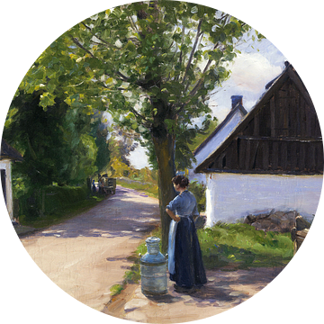 Deense dorpsstraat met boerin en melkboer, HANS ANDERSEN BRENDEKILDE, ca.1880 van Atelier Liesjes