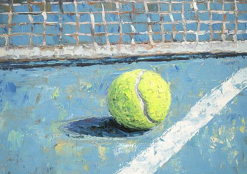 Tennis ball and net on court