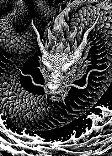 Gedetailleerde illustratie van een draak