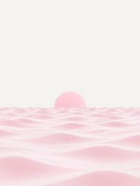 Eine minimalistische Traumlandschaft mit sanften Wellen und einer weichen, untergehenden Sonne