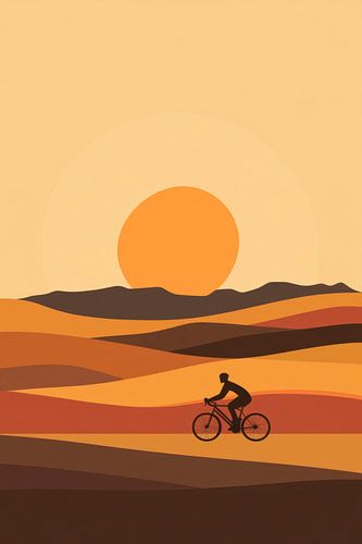 Fietsen in het landschap van de zonsondergang