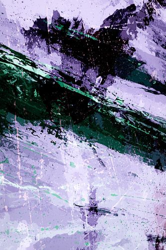 Modern, Abstract Digitaal Kunstwerk in Paars Groen Zwart