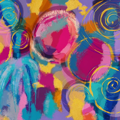 Kleurrijk abstract schilderij vol zomerse energie en speelse expressie